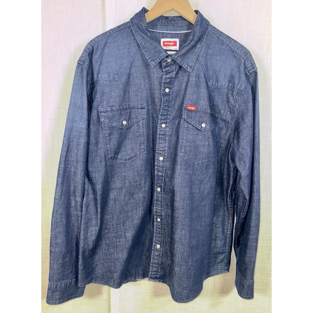 Wrangler Pearl Snap Shirt Men's XL Denim Long Sleeve Western Pockets Cowboy